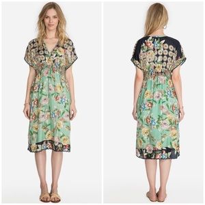Johnny Was Viridis Floral Silk Boho Midi Dress